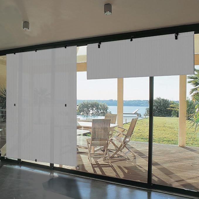 Bynbbur 4'W x 14'H Outdoor Patio Shades Foldable Roller Blinds, 220 GSM Sun Shade Roll Up Porch Screens Exterior Shade Cloth for Deck Pergola Backyard, Light Gray