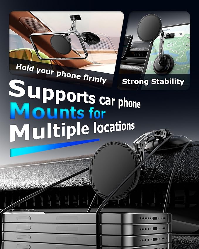 ZBF Magnetic Phone Holder for iPhone MagSafe Car Mount, Vacuum 360°Adjustable Car Phone Holder(Dashboard & Windshield) Magnet Cell Phone Holder Mount for iPhone 17/16/15/14/13 Android Galaxy