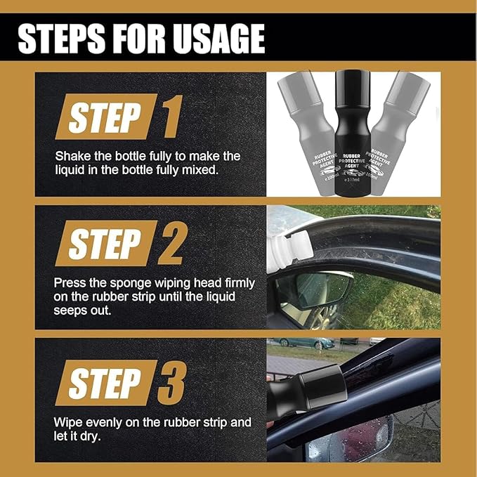 Car Rubber Seal Protectant - Gummi Pflege, Car Door Rubber Seal Protectant Strip Lubrication, Black Plastic Car Trim Restorer, Window Track Lubricant, Use on Car Door, Window, Trunk Seals (3)
