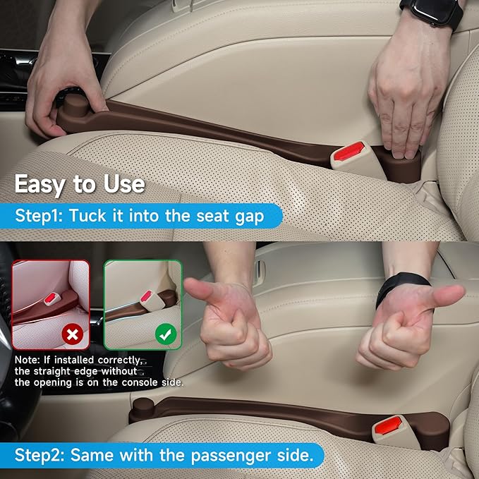 Givifive Car Seat Gap Filler Set of 2, 3IN1 Seat Side Gap Filler Plug with Storage Slot & Hook Function, Soft Foam Universal Fit Car SUV Truck Fill Gap Between Seats Console Organizer(Narrow Brown)