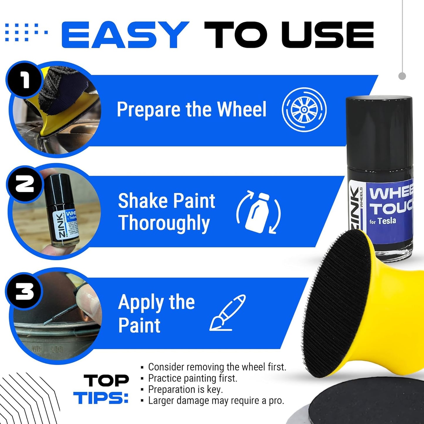 Premium Tesla Wheel Curb Rash Repair Kit for Model 3 20-inch Grey Stiletto/Sport Rims - DIY Kit with Color-matched Touch Up Paint - Made in USA