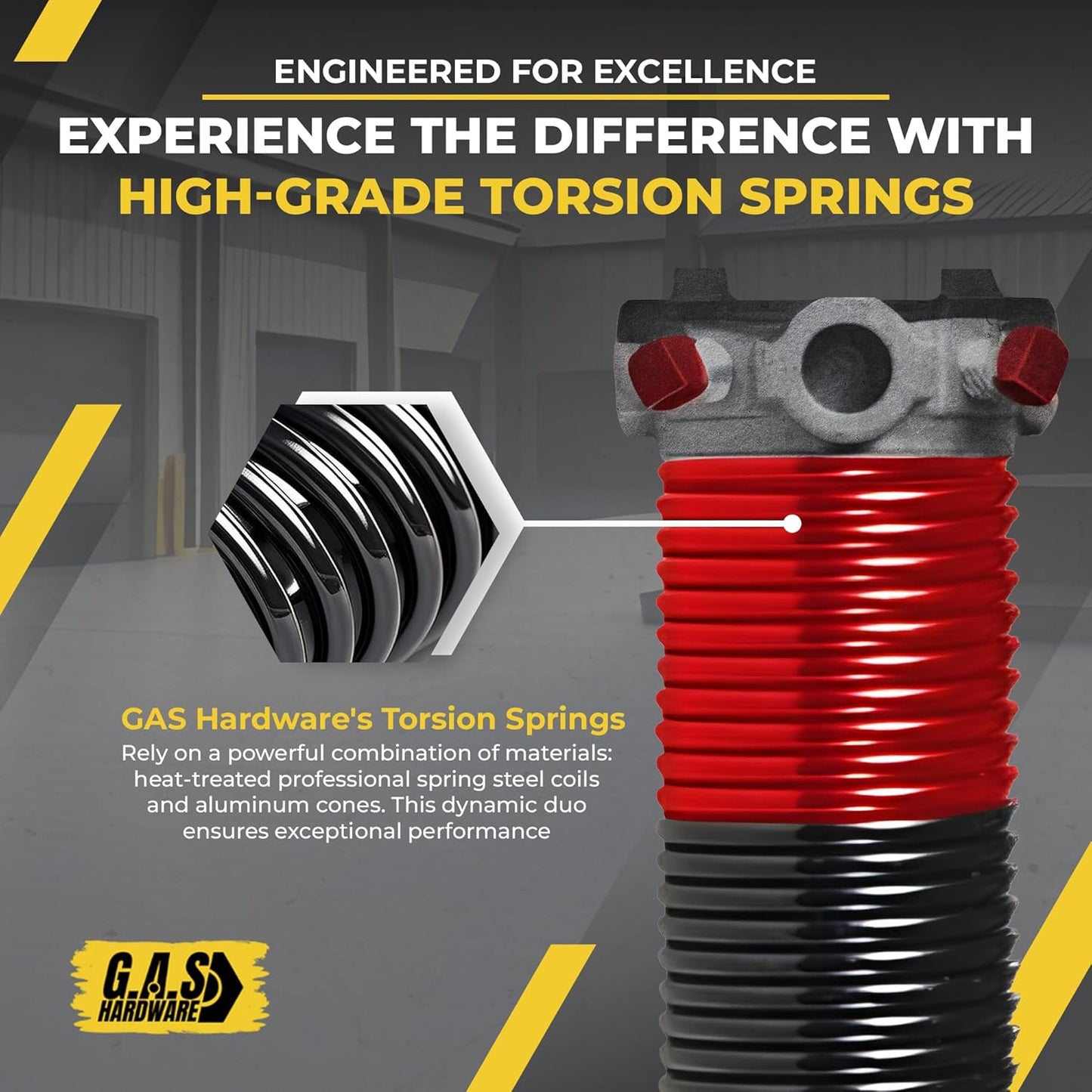 Garage Door Torsion Spring 225x1.75x29 Includes 1” Steel Bearing, Non-Slip Gloves, and Winding Bars for Left Side of Garage Door Precision E-Coating 5-Year Warranty Min. 30,000 Cycles (Red Cone)