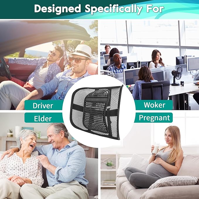 Samyoung Mesh Back Lumbar Support, Back Support Seat Cushion with Breathable Mesh for Office Chairs Car 12ā x 16ā