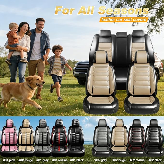 Fit Accord Car Seat Covers for Select Honda Accord 2012-2026 - Premium Full Coverage Leather, Airbag Compatible, Waterproof & All Weather Seat Protector, Full Set, Black+Beige