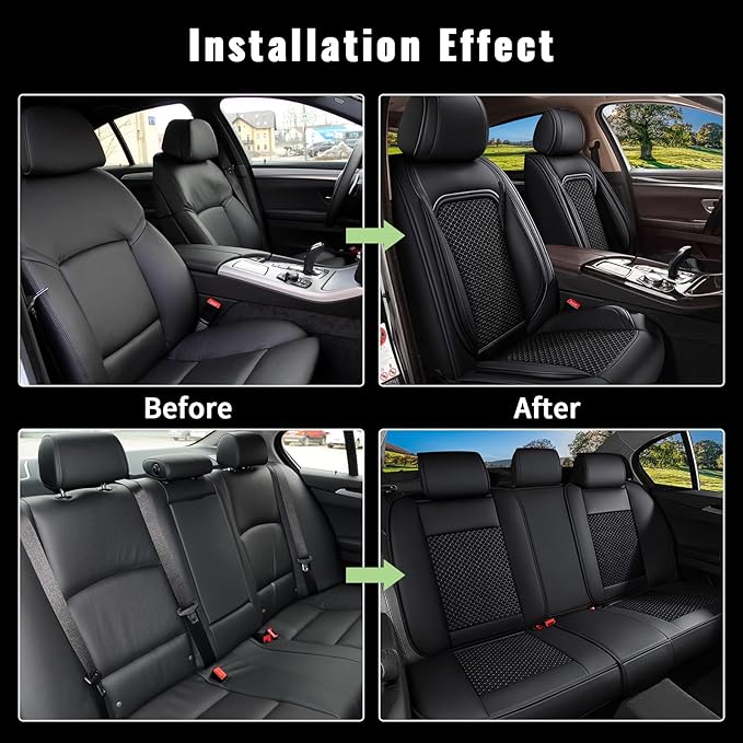 Car Seat Covers Full Set for Nissan Juke S/SV/SL 2011-2017, Breathable Cooling Ice Silk Leather Car Seat Covers, 5 Seats Vehicle Seat Protector Seat Cushion Auto Accessories (Black)