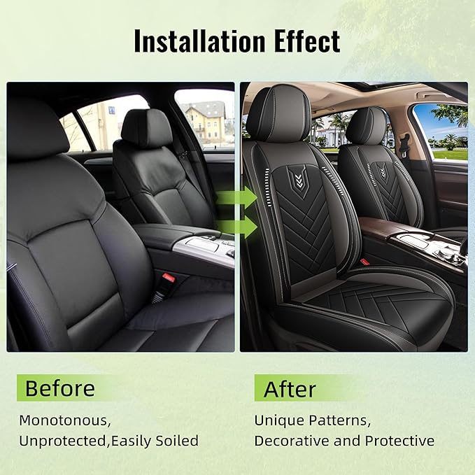 AOMSAZTO Car Seat Cover for Chevrolet Chevy Equinox 2007-2025 2026 Front Set, Leather Car Seat Protector Waterproof, Non Slip Car Seat Cushion, Interior Seat Covers Auto Accessories - Black&Grey