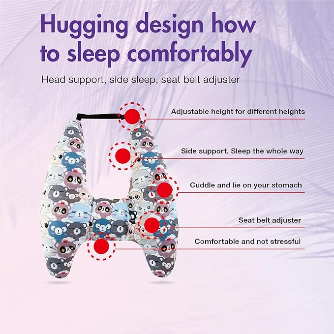 Car Pillow for Kids, Car Neck Head Support Cushion Set,Travel car seat Safety Pillow,h Shape car Sleeping Pillow Kids,Pillow case can be Disassembled and Washed (B)