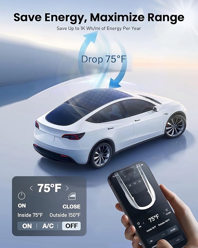 2026 Upgraded Tesla Model 3 Sunshade Roof, UPF200+ Roof Sunshade with Storage Bag, No-Sag & No-Gaps Heat Insulation Foldable Glass Roof Sun Shade, Tesla Model 3 Accessories MY20-23 Black