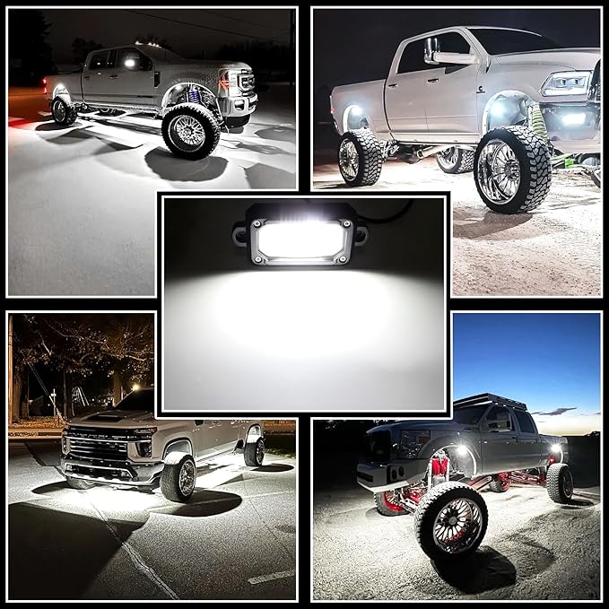 Rock Lights for Trucks 60 Chip 6500K 4pcs Pure White Underglow Lights for Jeep UTV ATV SUV Cars with 15FT Wire Harness, Aluminum Housing