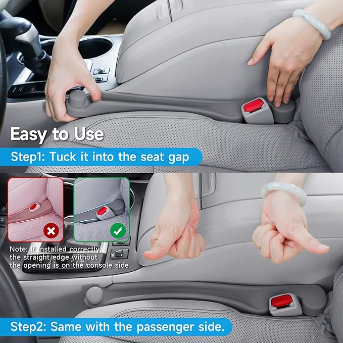 Givifive Car Seat Gap Filler Set of 2, 3IN1 Seat Side Gap Filler Plug with Storage Slot & Hook Function, Soft Foam Universal Fit Car SUV Truck Fill Gap Between Seats Console Organizer(Narrow Gray)
