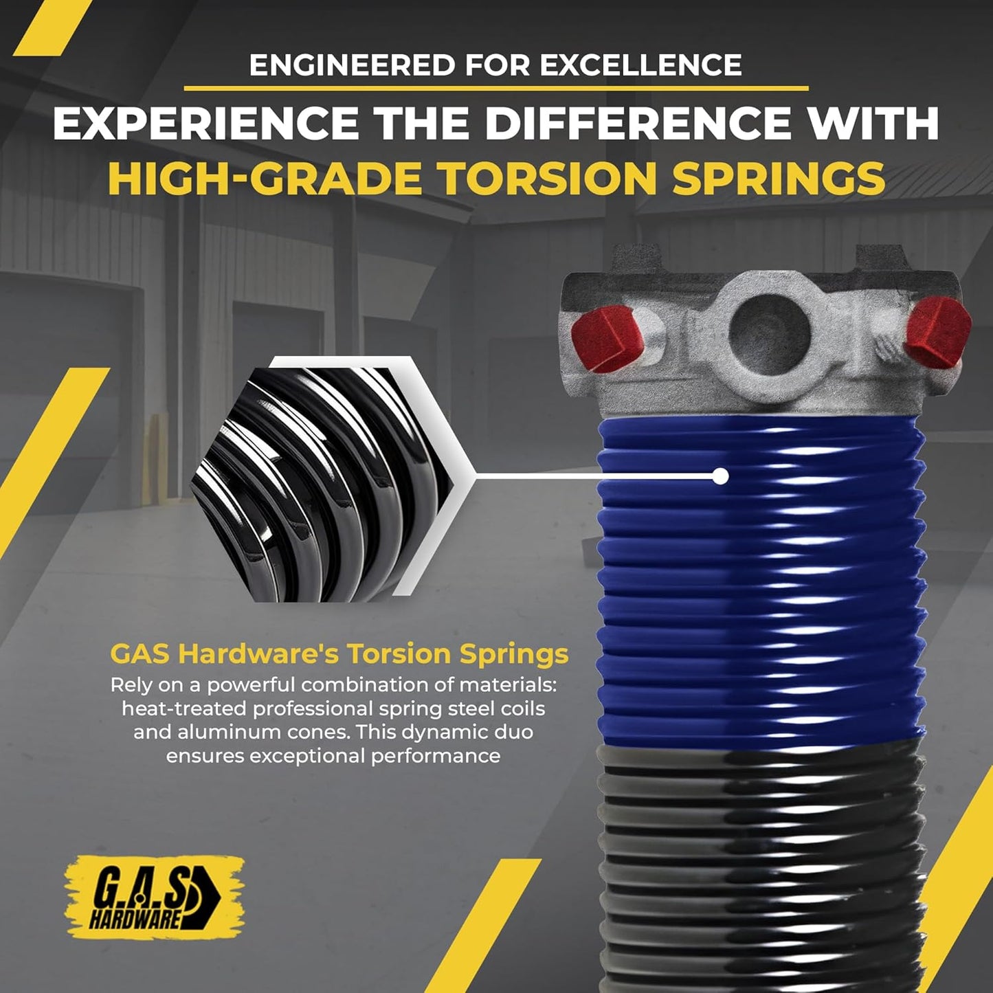 Garage Door Torsion Spring 262x2x33.5 Torsion Spring for Right Side of Garage Door with 1" Steel Bearing, Gloves & Winding Bars Precision E-Coating 5-Year Warranty Minimum 30,000 Cycles (Black Cone)