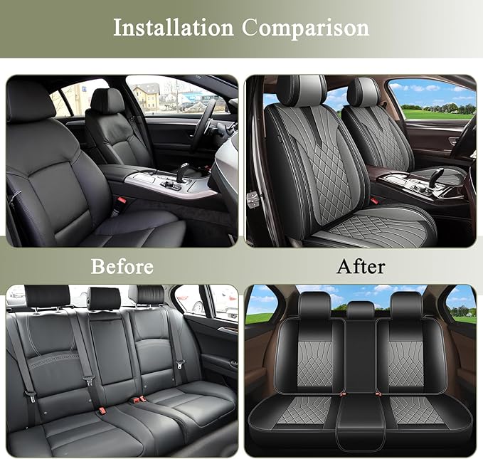 Full Set Car Seat Covers for Toyota Corolla 2000-2019: Breathable Perforated Leather Seat Cover (Black&Grey)