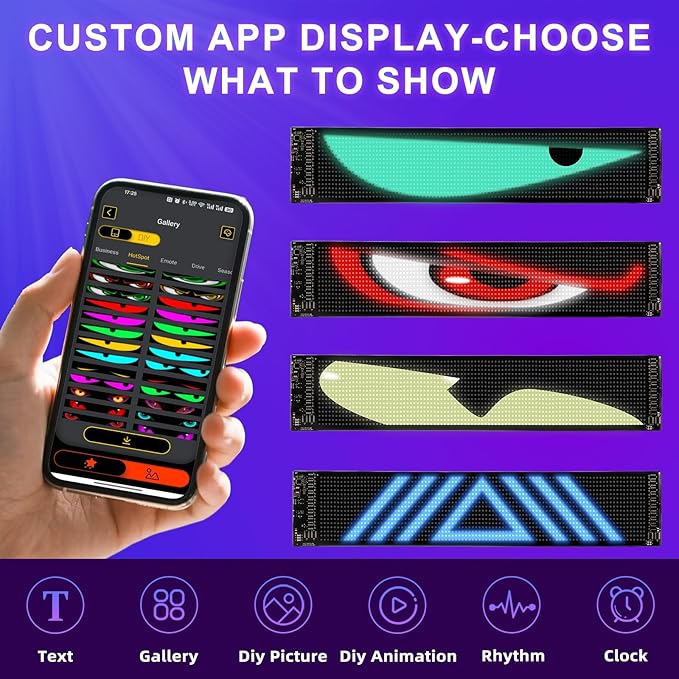 Devil Eyes Light for Cars (2-Pack) – 15''x4'' Dual LED Eyes for Car Windshield | Perfect Sync, Programmable Patterns, App/Remote Control | for Sedans, SUVs, Medium Trucks – Custom Dynamic Sign