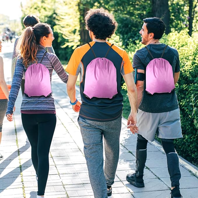 GoodtoU Drawstring Bags, Drawstring Backpack Nylon Backpack Draw String Bags Pack Bulk Cinch Sack Drawstring Gym Bag Drawstring Backpack for Sport, Traveling, Team (Pink, 16Pcs)