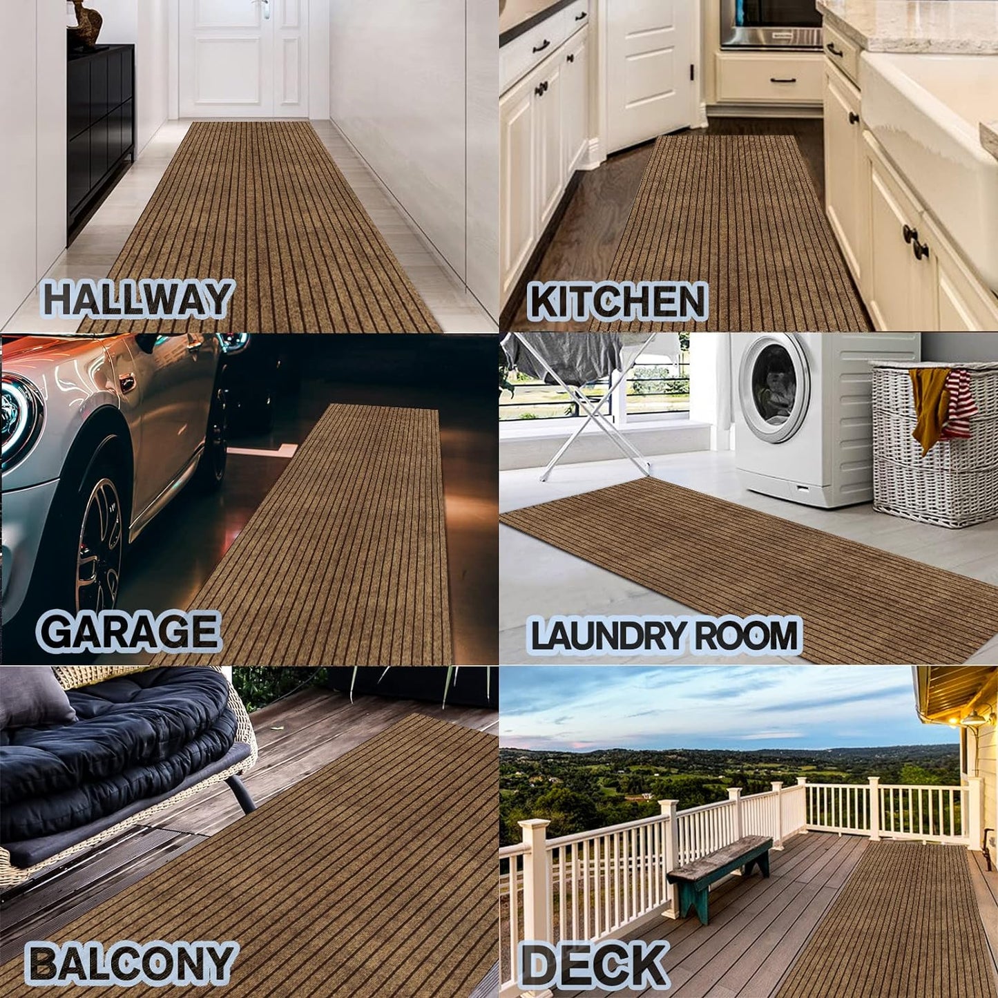 Custom Size Backed Non-Slip Area Rugs Runner, Easy Clean, Waterproof Runner Rugs for Hallway Entryway, Kitchen, Laundry, 4FT x 7FT, Brown Stripe