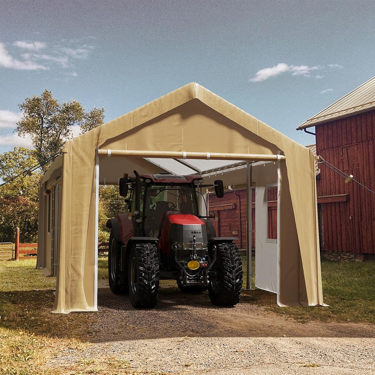 10x20ft Heavy Duty Carport Outdoor Canopy Portable Garage with 4 Doors & 4 Windows Waterproof UV Resistant Storage Shelter with Removable Sidewalls for Car Truck Boat, Earthy Yellow
