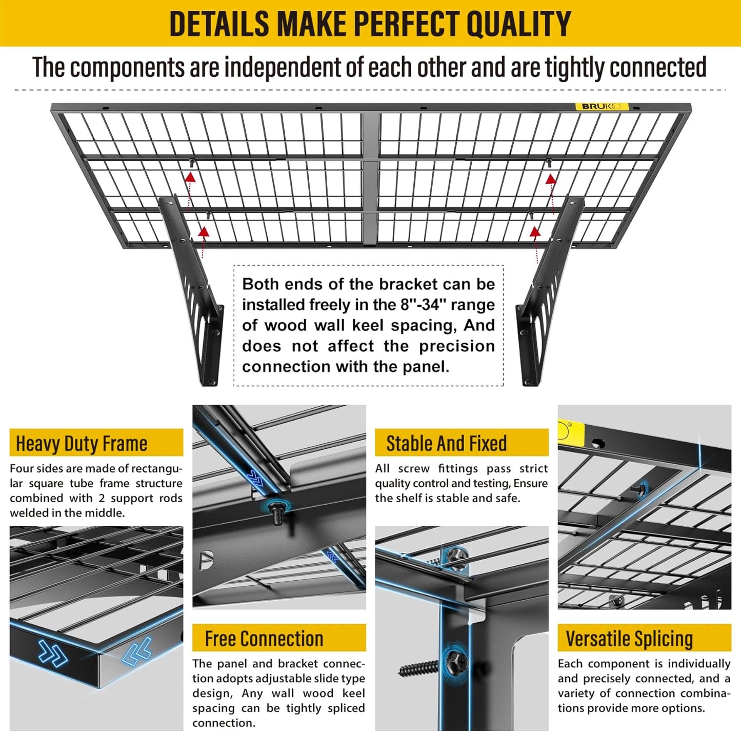 2x3ft Adjustable Rail Wall Garage Storage Shelf, for Tool Room, Storage Room, Store Supermarket Wall Storage Shelving Rack (2 Pack-Black)
