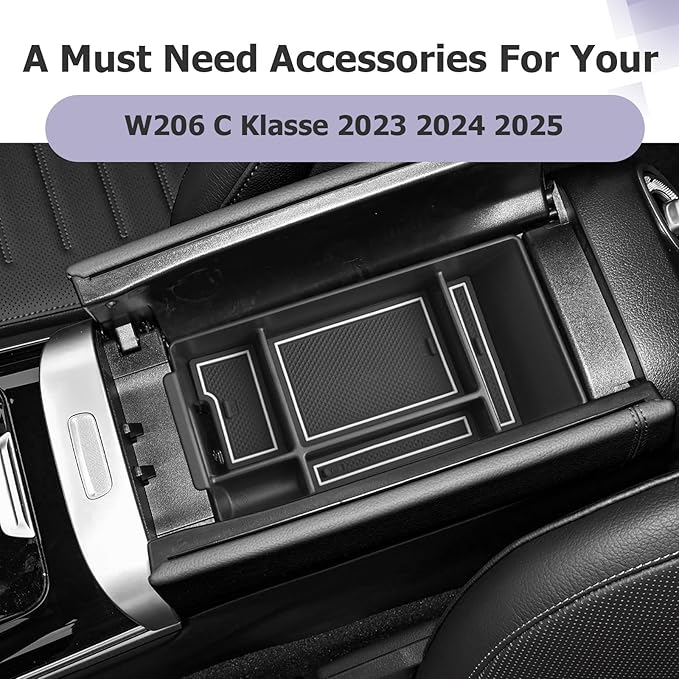 LUWU Center Console Organizer Compatible with 2022-2026 Benz C-Class C300/C300 4Matic/AMG C43/AMG C63 SE Performance W206 Accessories Armrest Console Storage Box Insert Tray ABS Material White