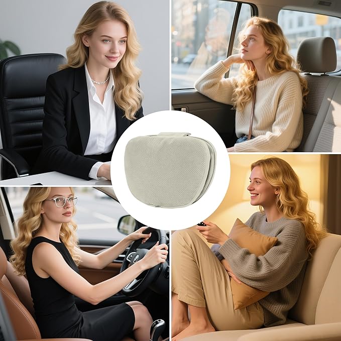 Car Headrest Pillow for Driving, Dual-Sided Leather Design Neck Pillow, Breathable Softness Neck Support, Universal Fit Head Rest Travel Pillow, Off White (Beige), 1 Pack