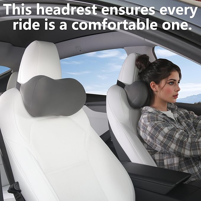 2 Pack Car Headrest Pillow for Neck Support, Breathable Ergonomic Design, Memory Foam Car Headrest Cushion Relieve Neck Pain, Universal Fit Cars SUV Sedan Home Office (Grey)