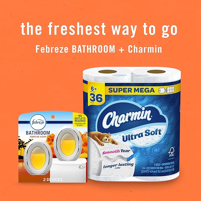 Febreze Bathroom Air Freshener, Odor-Fighting, Plug In Alternative, Air Fresheners for Small Spaces in Home, Bathroom, Kitchen, & Closet, Pet & Litter Box Odor Fighter, Hawaiian Aloha Scent, 4ct