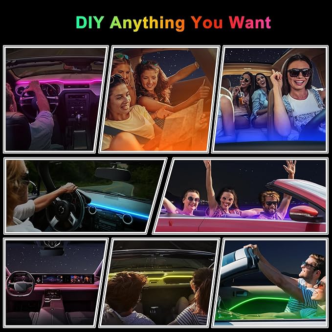 Acrylic Interior Car LED Strip Light with 6mm Sewing Edge - 43.3 inches Ambient Lighting Kits, Neon LED Strip Light(110CM/43.3IN, Green)
