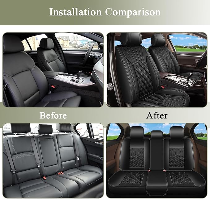 Full Set Car Seat Covers for Subaru Legacy 1995-2024 2025 2026: Breathable Perforated Leather Seat Cover (Black)