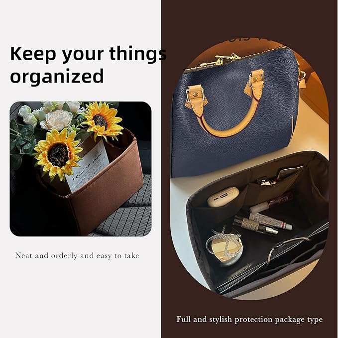 DGAZ Silk Purse Organizer Insert Fits LV Speedy 16/20/25/30/35/45 bags,Silky Smooth Bag Organizer,Luxury Handbag & Tote Shaper(Global Brown,SP35)