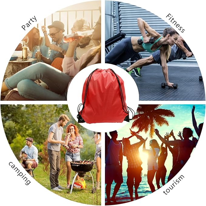 GoodtoU Drawstring Backpacks, Drawstring Bags Nylon Backpack Draw String Back Bag Bulk Cinch Sack Drawstring Gym Bag Drawstring Backpack for Sport, Traveling, Team (Red, 48Pcs)