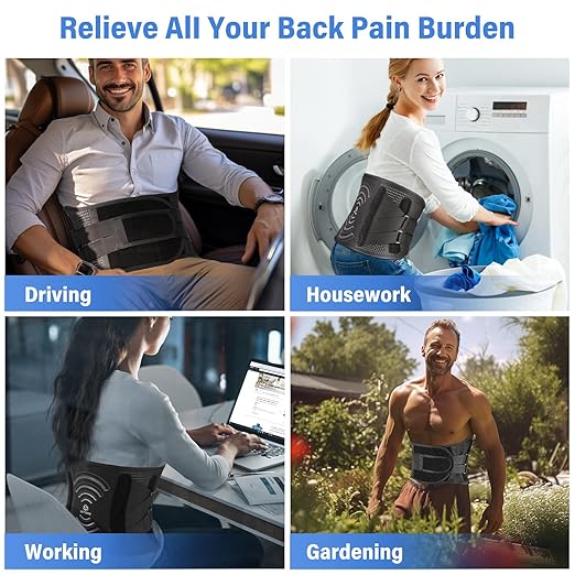 Back Brace for Men Women Lower Back Pain Relief with 7 Stays, Adjustable Support Weight Belt for Herniated Disc, Sciatica, Scoliosis, Breathable Lumbar Support Brace with Hot &Cold Pad Therapy Pocket (M (Waist 39''-55''))