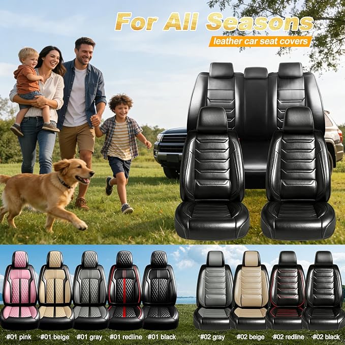 Fit Accord Car Seat Covers (Front Pair) for Select Honda Accord 2012-2026 - Premium Full Coverage Leather, Airbag Compatible, Waterproof & All Weather Seat Cushion Protector, Black