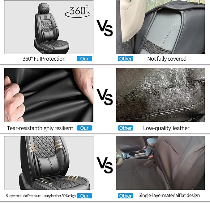 Fit Kona Car Seat Covers for Hyundai Kona 2018-2024 2025 2026 - Upgraded Premium Waterproof & Breathable Leather, Airbag Compatible, All-Weather Seat Cushion Protector (Full Set, Black)