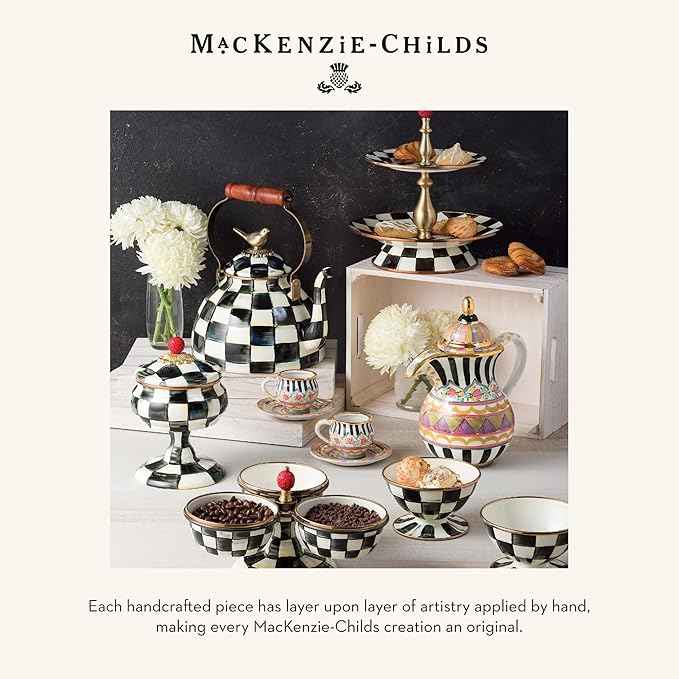 MACKENZIE-CHILDS Enamel Salt and Pepper Shakers, Kitchen Table Spice Shaker Set, Black-and-White Courtly Check, Large