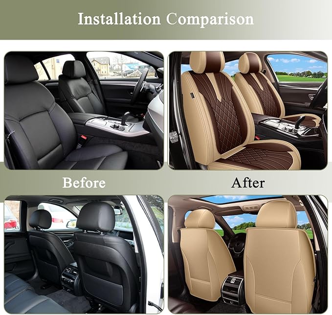 Breathable Car Seat Covers for Mazda CX5 CX-5 2013-2025 2026, Front Seats, Perforated Leather, Seat Protector, Interior Trim for Mazda CX5 Accessories (Beige&Brown)