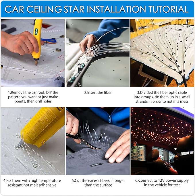 ATOKEE Starlight Headliner Kit 400pcs 0.03in 9.8ft, 16W Sound Activated Fiber Optic Star Lights Kit for Car Roof, Controlled by App/Remote
