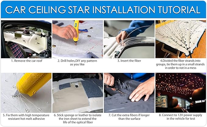 ATOKEE 16W Starlight Headliner Kit Mixed 450pcs 13.1ft, Twinkle Compact Size Fiber Optic Star Lights for Car Interior Roof with APP/Remote Control