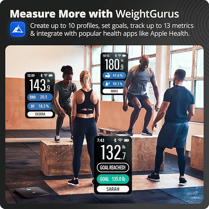 Greater Goods Smart Weight Scale โ Digital Bathroom Scale with BMI, Body Fat & Muscle Mass, Bluetooth and Wi-Fi Sync with Weight Gurus App, Large Display, 440lb Capacity