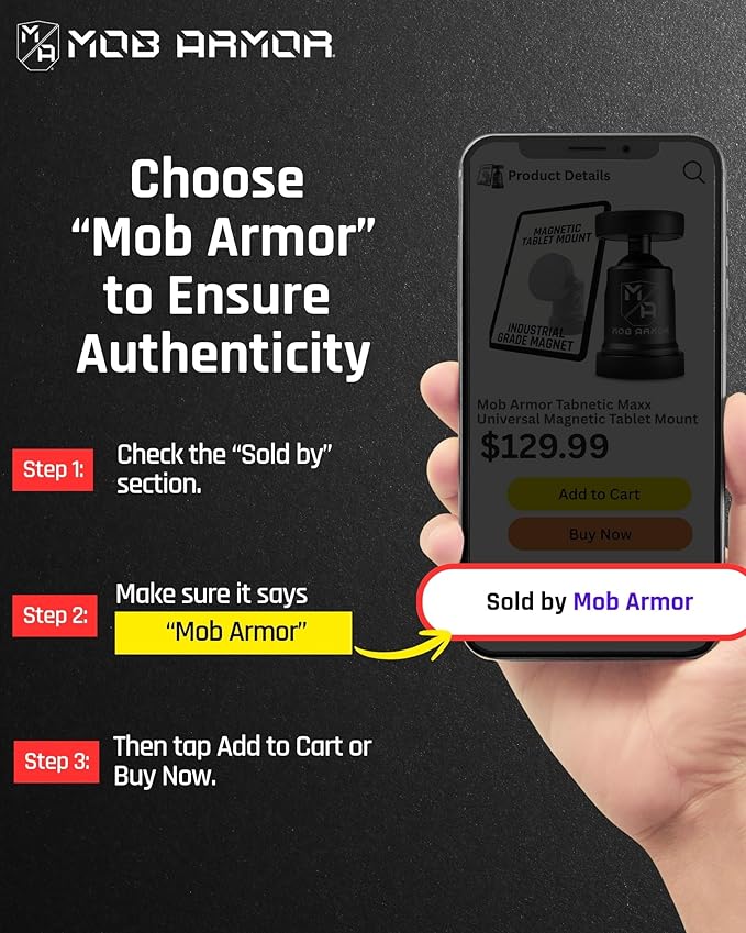 Mob Armor Tabnetic Maxx - Universal Magnetic Tablet Mount for Trucks, Cars, RVs, Heavy Equipment, Adhesive Mounting, Tablet Compatible, Magnetic Phone Mount, Console Accessories