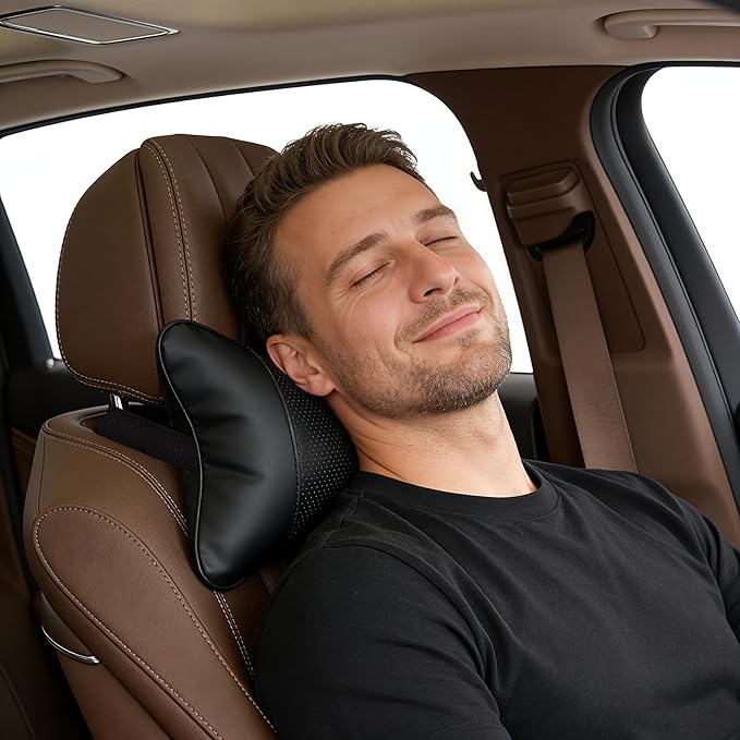2 Pack Car Neck Pillow Soft Breathable Headrest Pillows for Driving Support, Universal Fit for Most Car Seats Decor Accessories(Black)