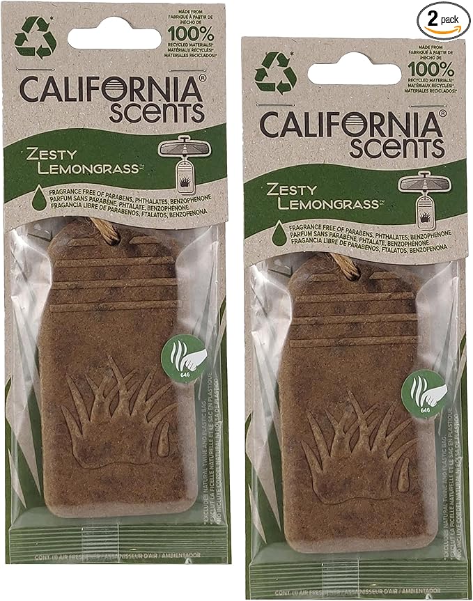 California Scents Hanging 3D Paper: Natural, Environmentally Friendly Car Freshener with Recycled Materials and Strong Odor Eliminator for Automotive Air Freshening (Zesty Lemongrass, 2 Packs)
