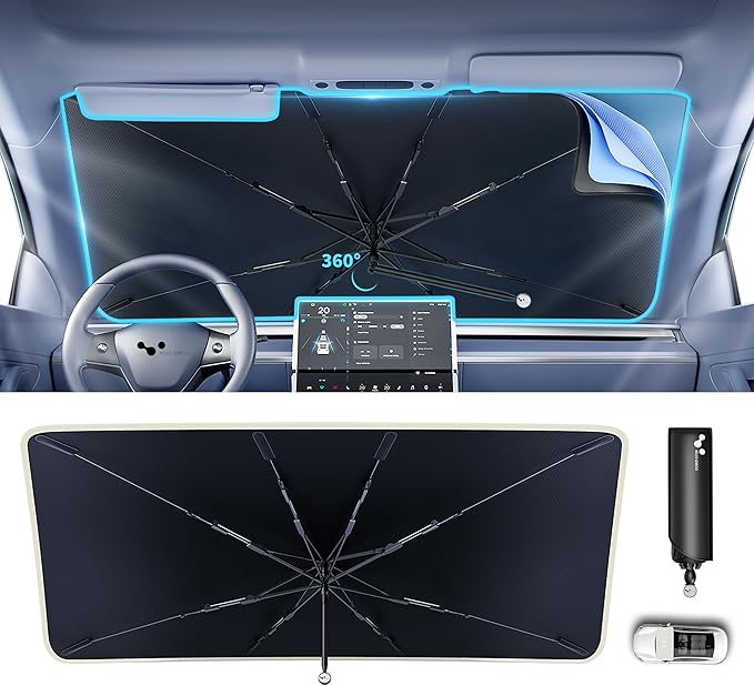 helloleiboo ๐ฎ๐ฌ๐ฎ๐ฒ ๐จ๐ฝ๐ด๐ฟ๐ฎ๐ฑ๐ฒ๐ฑ Car Windshield Sun Shade Umbrella 53" x 30" โ Foldable Sun Shade with 5-Layer Vinyl Coating, Reflective Heat & UV Protection, Fits Compact Cars & Small Sedans