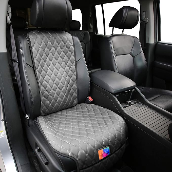 FH Group Car Seat Cushion β Faux Leather Single Front Seat Cover with Front Pockets, Airbag Compatible, Universal Fit Car Seat Cushion for Driver or Passenger Seat, SUV, Truck, Sedan & Van β Gray