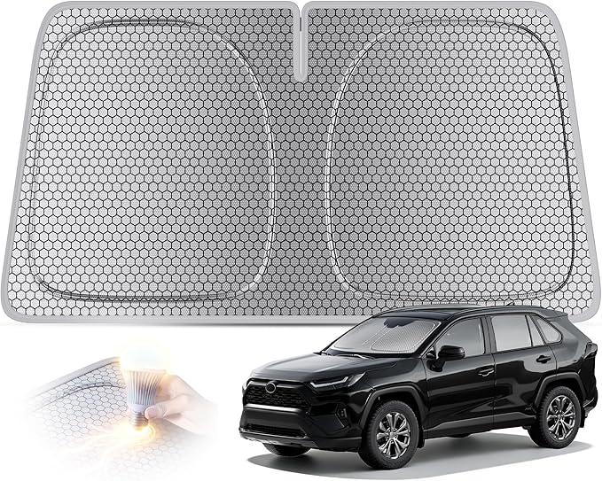 helloleiboo Graphene Car Windshield Sun Shade Car Sun Shade for Windshield with Heat Absorption Coating Foldable Design with UV Protection to Keep Your Car Interior Cooler Silver (Large-61 ร 32 in)