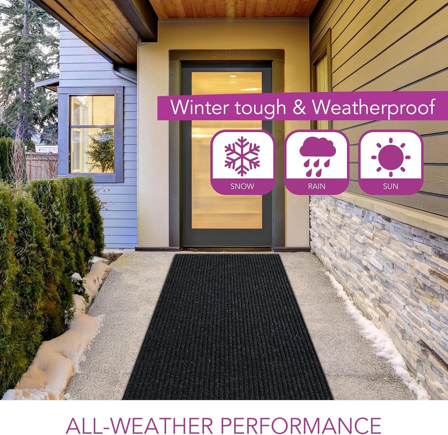 iCustomRug Spartan Weather Warrior Duty Indoor/Outdoor Utility Ribbed in 3ft,4ft,6ft Widths 70 Custom Sizes with Natural Non-Slip Rubber Backing 4'X9' in Black