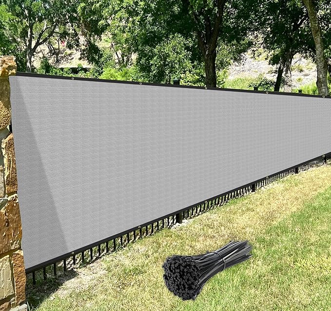 Windscreen4less Privacy Fence Screen Heavy Duty Windscreen Fencing Mesh Fabric Shade Net Cover with Brass Grommtes for Outdoor Wall Garden Yard Pool Deck, 8'x79' Light Gray