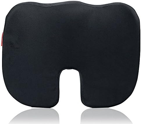Bookishbunny 2pc High Resilience Memory Foam Seat Chair Waist Lumbar Back Support Cushion Pillow Car Office Home (Black)