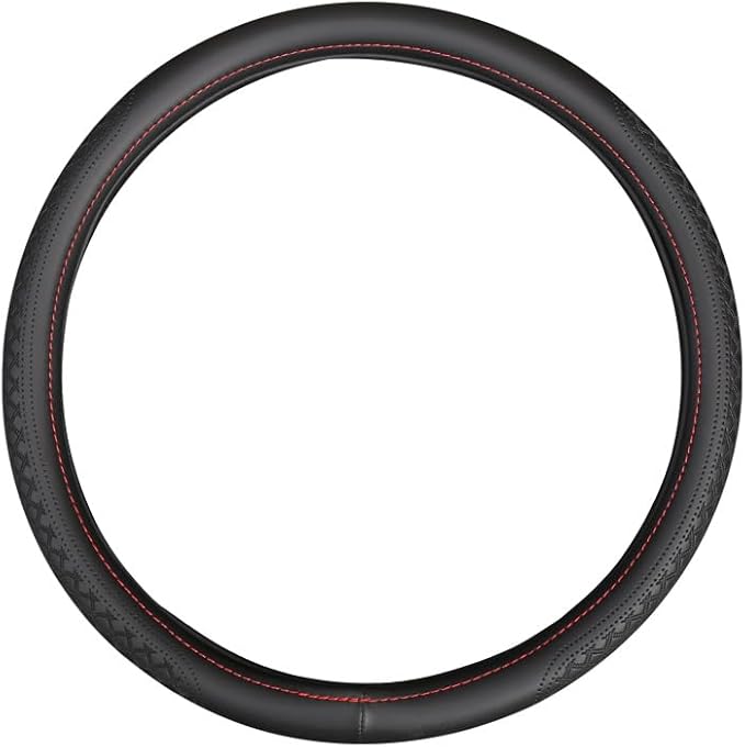 (15-19inch) Car Steering Wheel Cover Rubber Inner Ring All Car Universal Four Seasons Universal Thin Fiber Leather Anti-Slip 16 17 18 19 inch for Truck (17inch, Black)