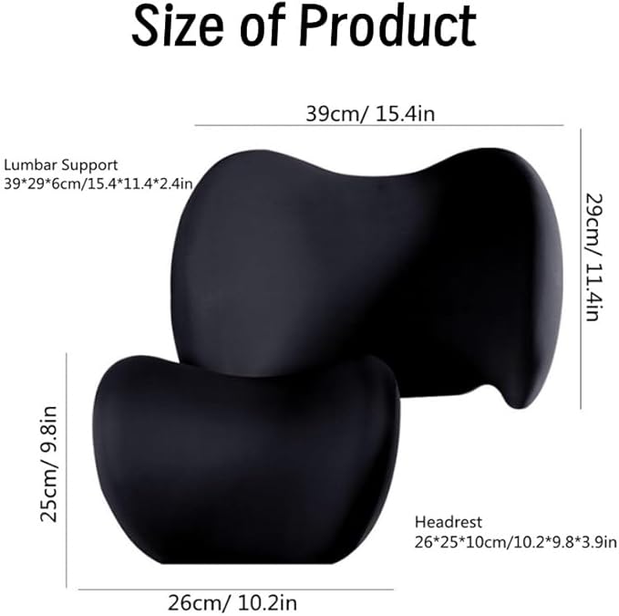 Car Headrest & Lumbar Support Cushion Kit, Ergonomic Car Seat Neck Pillow and Backseat Cushion for Driving Fatigue Relief, Driving Seat Memory Foam Neck Back Rest Pillows (Coffee)