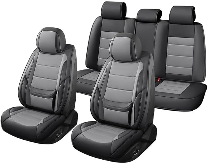 Car Seat Covers Full Set Fit for Buick Century 1997-2005, Premium Faux Leather Waterproof Car Seat Protectors with Lumbar Support, Breathable Anti-Slip Easy to Install(Black&Gray,Full Set)