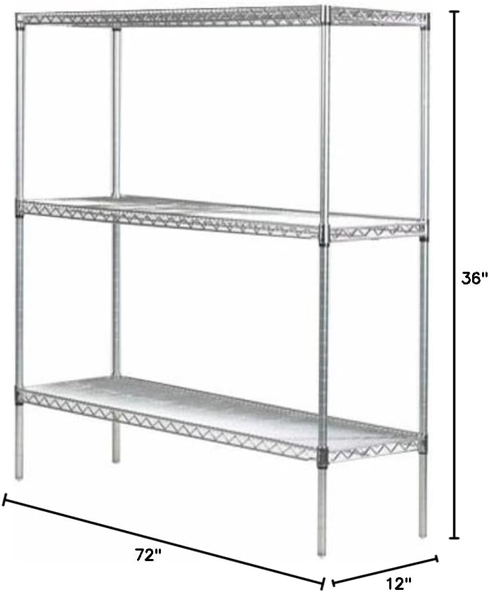 Omega 12" Deep x 72" Wide x 36" High 3 Tier Chrome Starter Shelving Unit